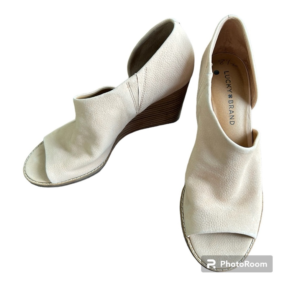 Lucky Brand Cream Peep-Toe Wedge Booties